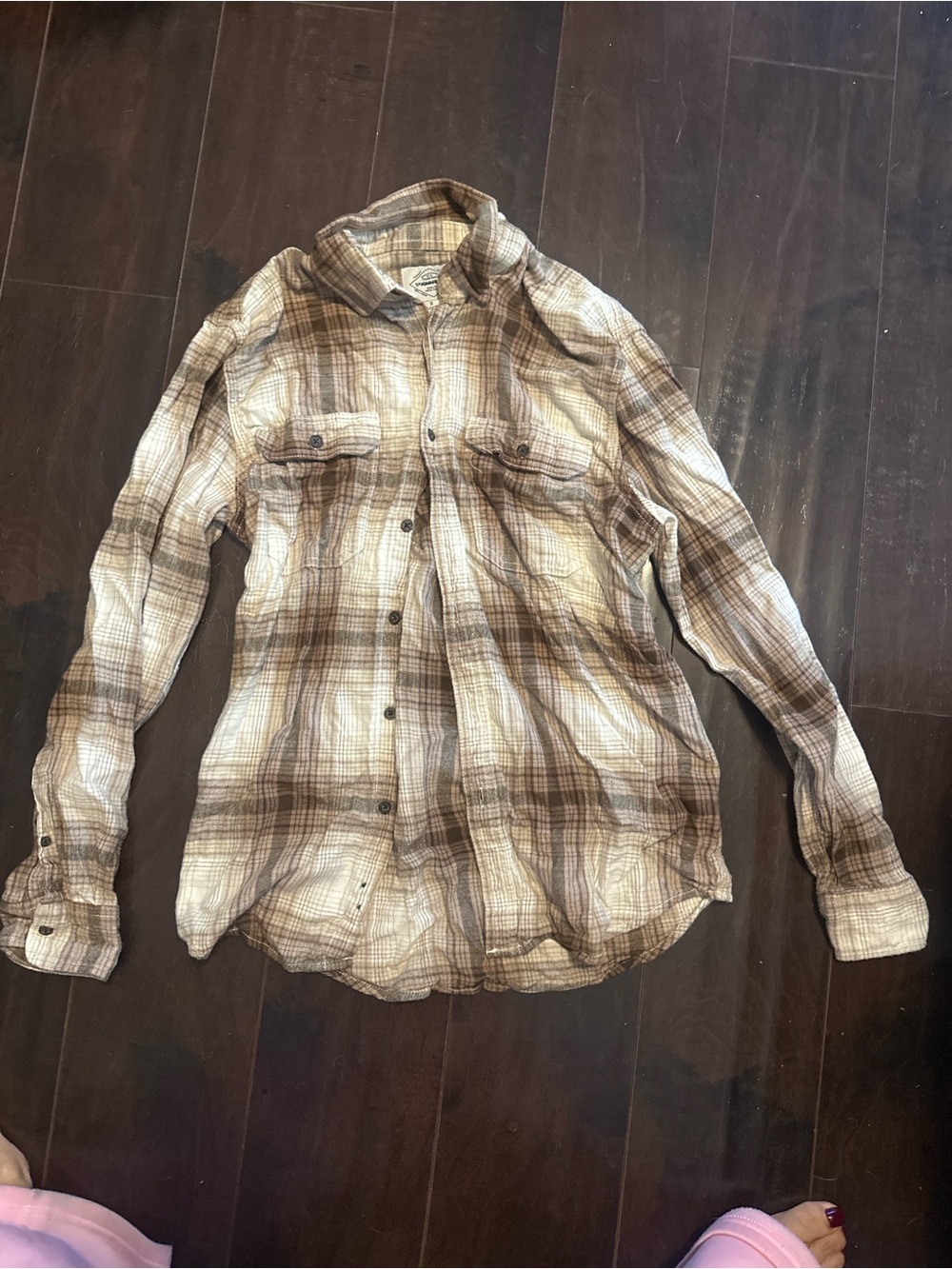 St. John's Bay Brown and Cream Plaid Button-Down Shirt